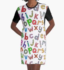 Hand Drawn Letters of the Alphabet Graphic T-Shirt Dress