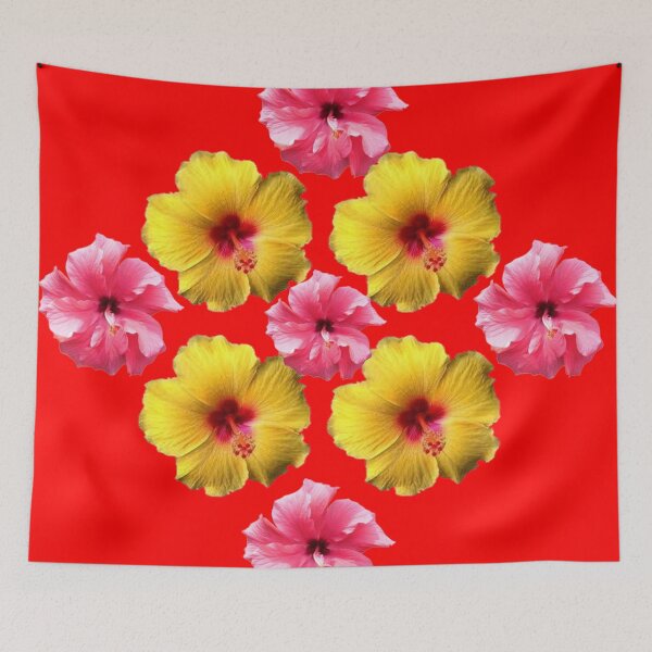 Item preview, YELLOW, PINK HIBISCUS FLOWER PATTERNS RED ART designed and sold by sharlesart.