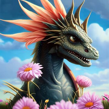 Artwork thumbnail, Baby Green Dragon surrounded by Flowers and Blue Sky by dragynrain