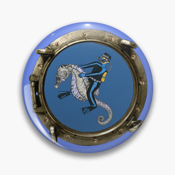 Item preview, Vintage Porthole View of a Vintage SCUBA Diver Riding a Giant Seahorse URM designed and sold by urmaddad.