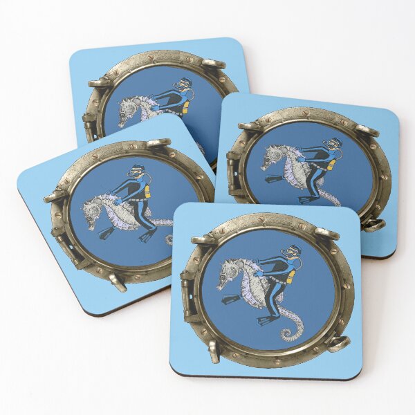 Item preview, Vintage Porthole View of a Vintage SCUBA Diver Riding a Giant Seahorse URM designed and sold by urmaddad.