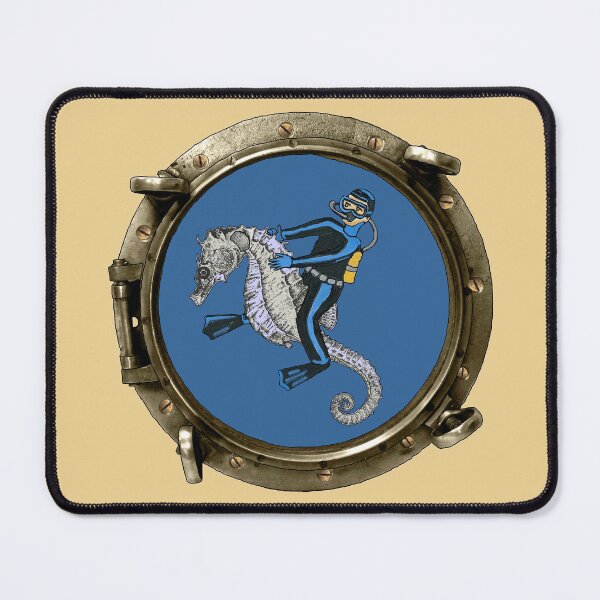 Item preview, Vintage Porthole View of a Vintage SCUBA Diver Riding a Giant Seahorse URM designed and sold by urmaddad.