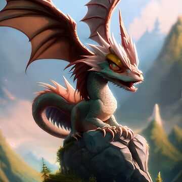 Artwork thumbnail, Baby Gold Dragon with Pink Wings on a Rock by dragynrain