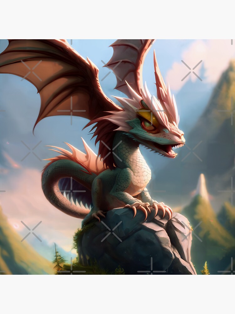 Thumbnail 3 of 3, Sticker, Baby Gold Dragon with Pink Wings on a Rock designed and sold by dragynrain.