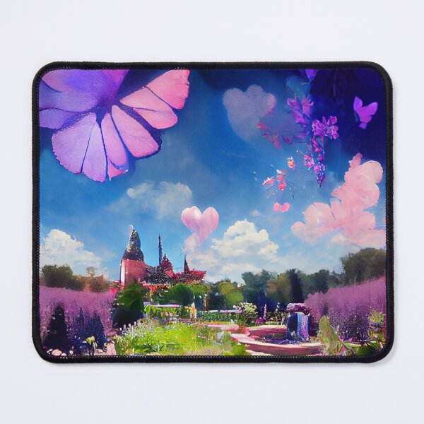 Item preview, a painting of a butterfly flying over a garden designed and sold by DesignAtYO.