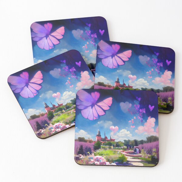 Item preview, a painting of a butterfly flying over a garden designed and sold by DesignAtYO.