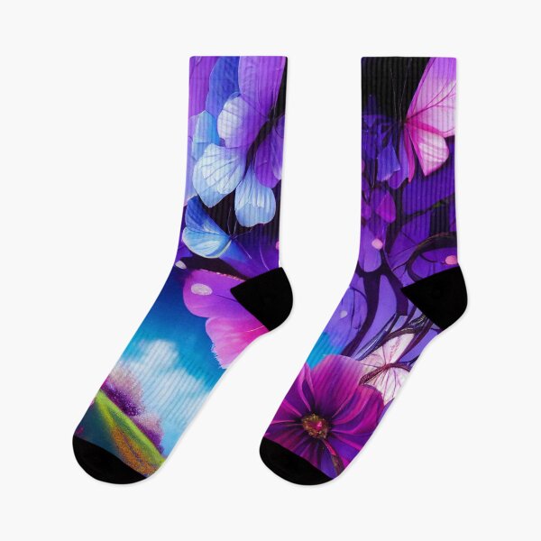 Item preview, a painting of purple flowers and butterflies designed and sold by DesignAtYO.