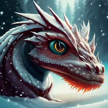 Artwork thumbnail, Ancient Red Dragon Raises Head out of Snow by dragynrain