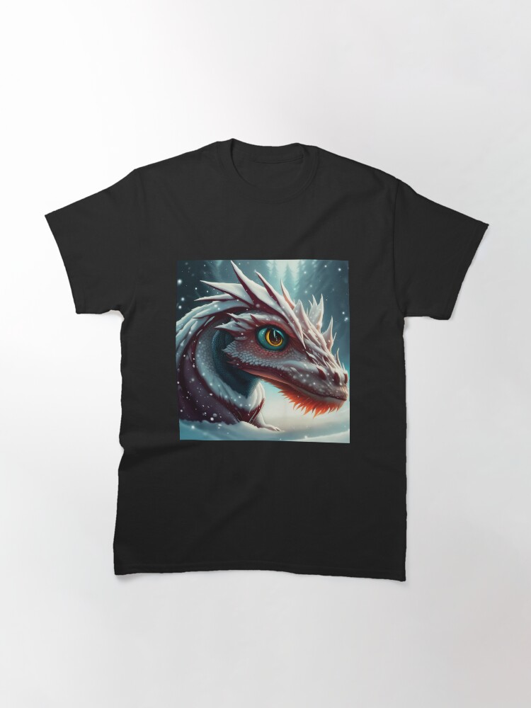 Thumbnail 3 of 7, Classic T-Shirt, Ancient Red Dragon Raises Head out of Snow designed and sold by dragynrain.