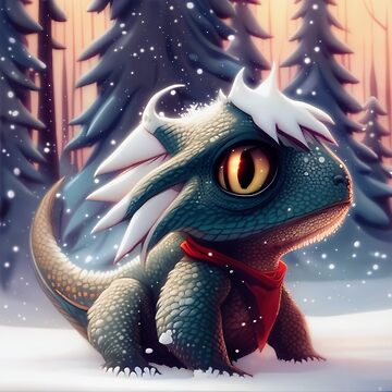 Artwork thumbnail, Baby Blue Dragon with Scarf in the Snow by dragynrain