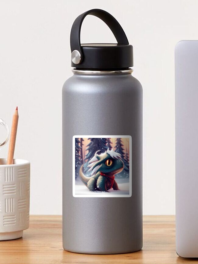 Thumbnail 1 of 3, Sticker, Baby Blue Dragon with Scarf in the Snow designed and sold by dragynrain.