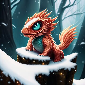 Artwork thumbnail, Baby Red Dragon on a Snowy Rock by dragynrain