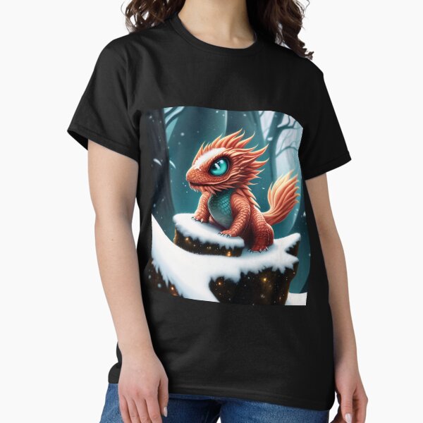 Baby Red Dragon on a Snowy Rock Classic T-Shirt