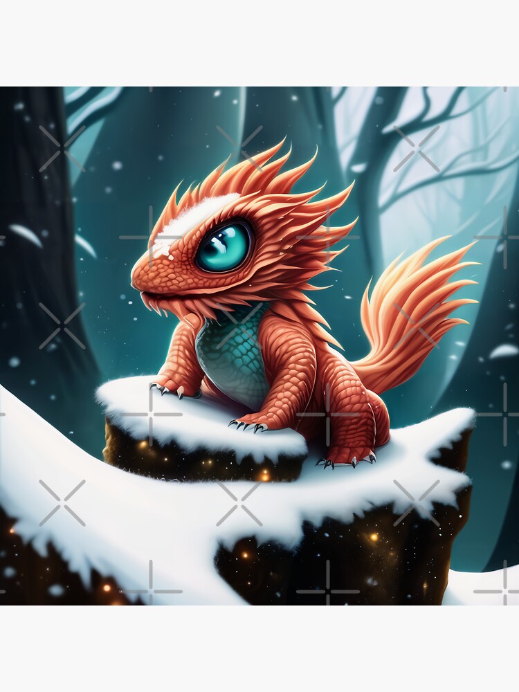 Thumbnail 3 of 3, Sticker, Baby Red Dragon on a Snowy Rock designed and sold by dragynrain.