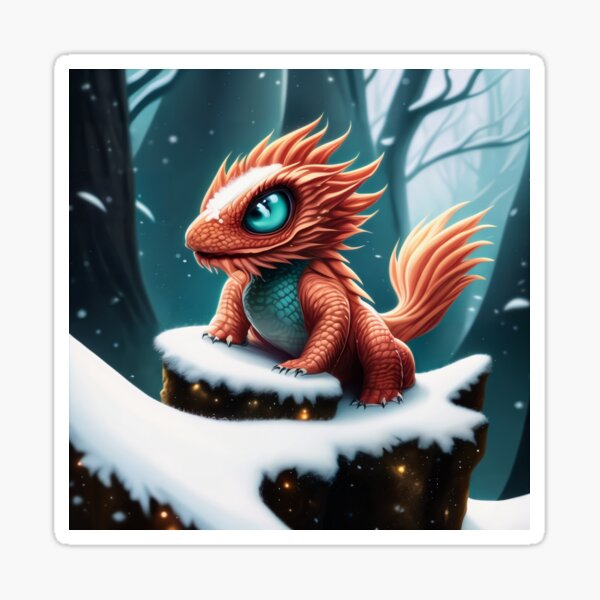 Baby Red Dragon on a Snowy Rock Sticker
