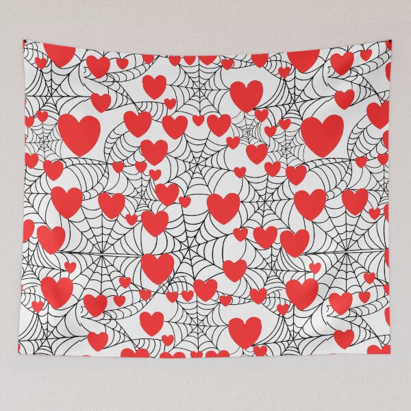 Item preview, Black Spiderwebs and hearts white background large scale designed and sold by Rosefurn.