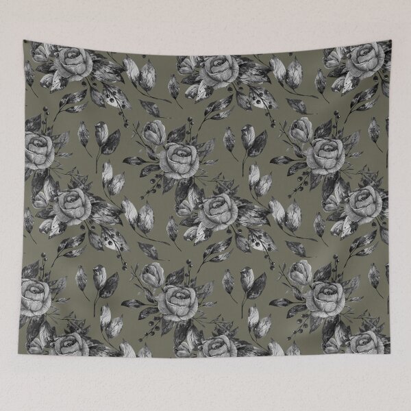 Item preview, Black boho floral repeating pattern designed and sold by pinkyfish1010.