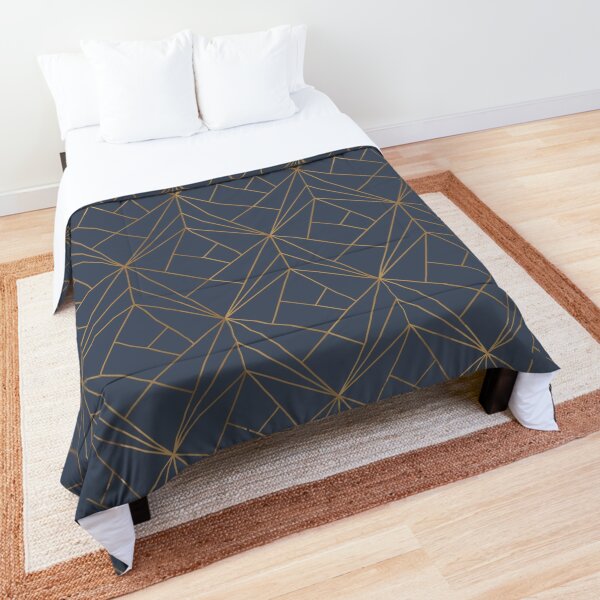 Blue Gold Geometric Pattern Comforter