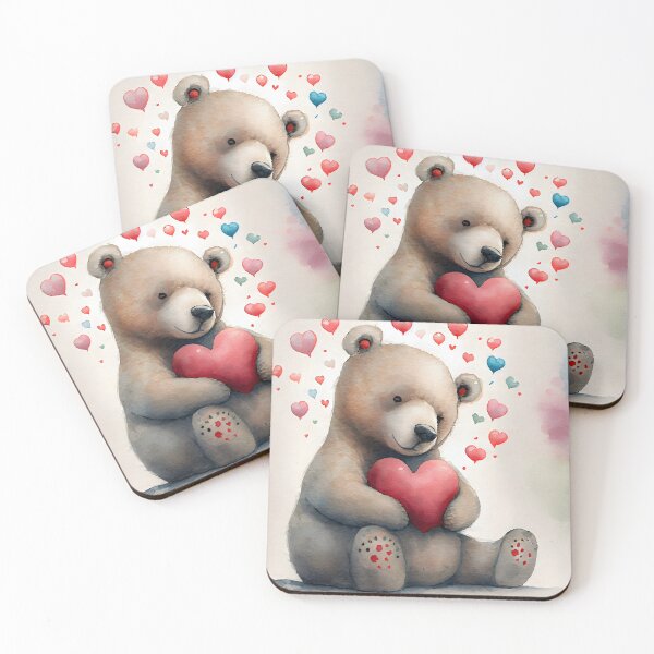 Item preview, Cute Valentine Bear with Hearts Watercolor Design designed and sold by CGSGraphics.