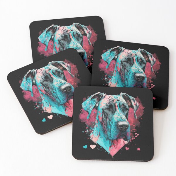 Item preview, Great Dane Lover Pet Owner Dog Cute Heart Cutout Watercolor Pink Blue Dripping Splash Painting Art designed and sold by Lovedogz4life.