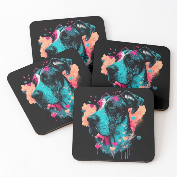 Item preview, Great Dane Big Dog Lover Pet Owner Cute Heart Cutout Watercolor Pink Blue Dripping Splash Painting Art designed and sold by Lovedogz4life.
