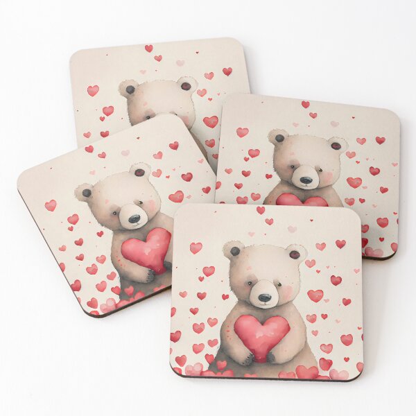 Item preview, Cute Valentine Bear with Hearts Watercolor Design designed and sold by CGSGraphics.