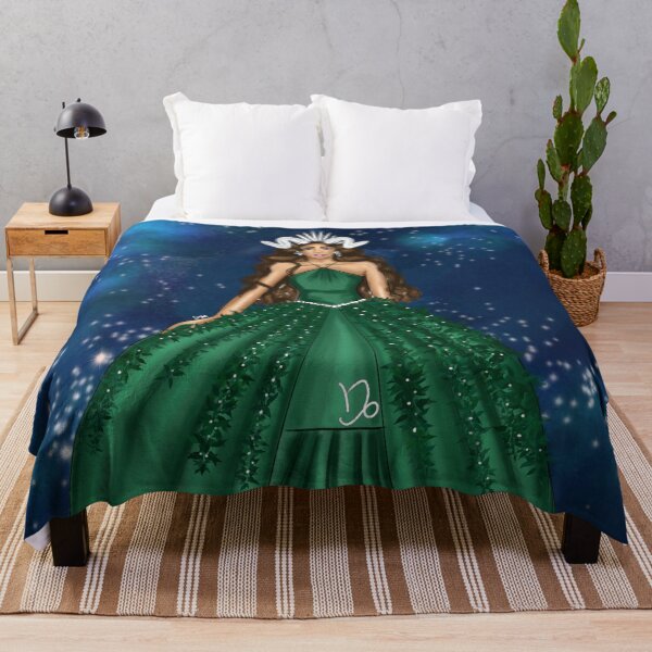 Item preview, Female Capricorn Goddess Fashion Illustration In Green Gown In Space designed and sold by SMillustrations.