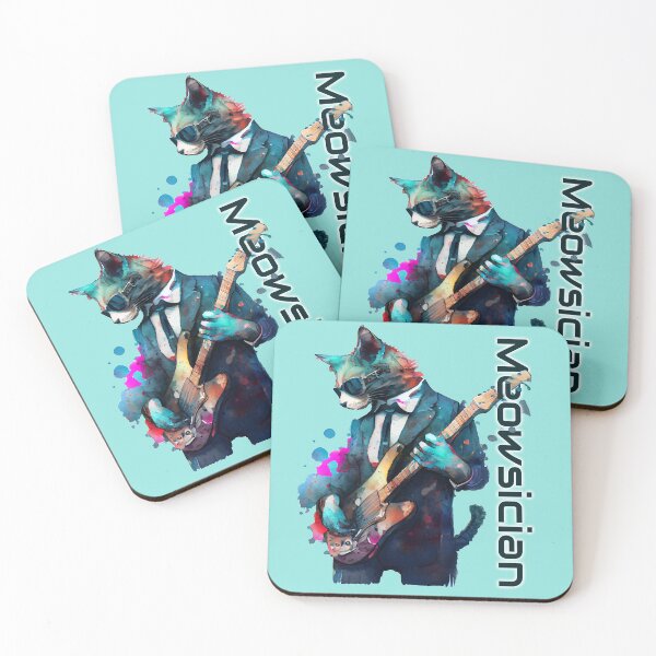 Item preview, Cool cat guitarist - Rock Art - pun for musicians - meowsician - Jazz musician, cat playing electric guitar watercolor designed and sold by hitechmom.
