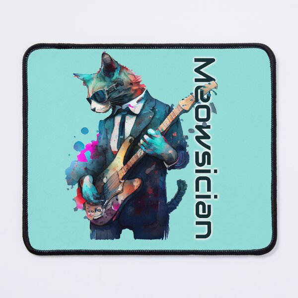 Item preview, Cool cat guitarist - Rock Art - pun for musicians - meowsician - Jazz musician, cat playing electric guitar watercolor designed and sold by hitechmom.