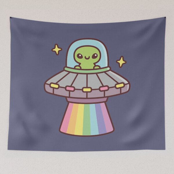 Item preview, Cute Alien In UFO Spaceship With Rainbow Ray designed and sold by rustydoodle.