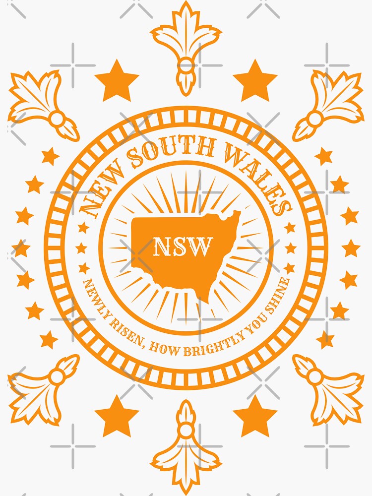 Thumbnail 3 of 3, Sticker, New South Wales Map Motto - Newly Risen How Brightly You Shine - NSW Australia States designed and sold by Ranggasme.
