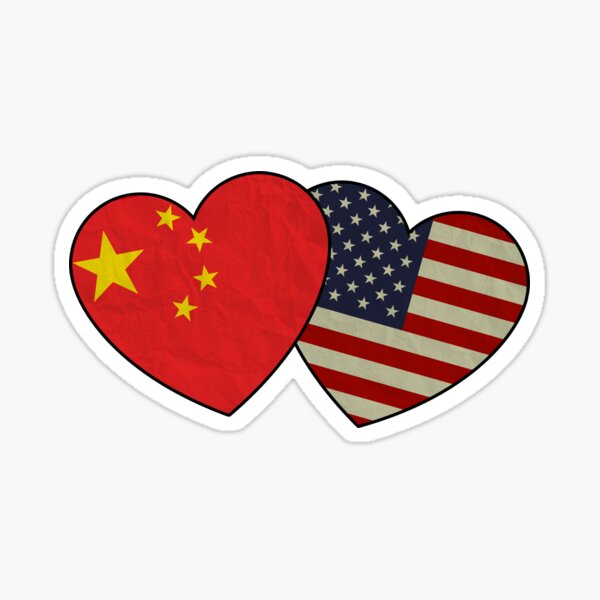 Aperçu de l'œuvre Couple chinois américain coeur amour drapeau Saint Valentin créée et vendue par RetroStyle247.