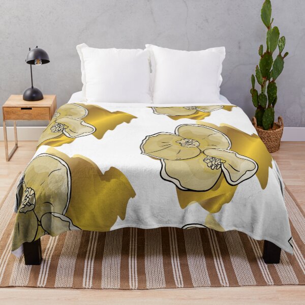 Artikelvorschau, Goldene tropische Blumen auf abstrakten Flecken von goldener Farbe entworfen und verkauft von Anastasiia Yurevych.