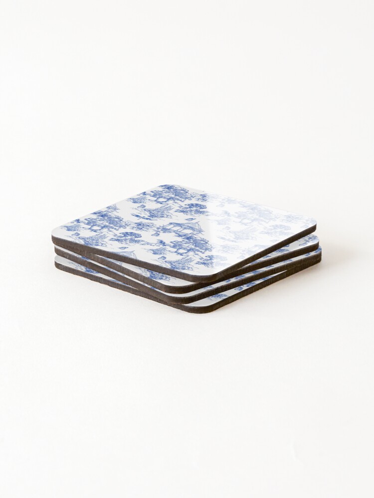 Thumbnail 4 of 5, Coasters (Set of 4), Blue Toile pattern designed and sold by Print-Designs.