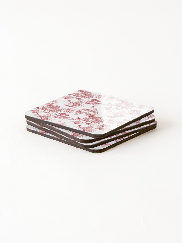 Thumbnail 4 of 5, Coasters (Set of 4), Red Toile Pattern designed and sold by Print-Designs.