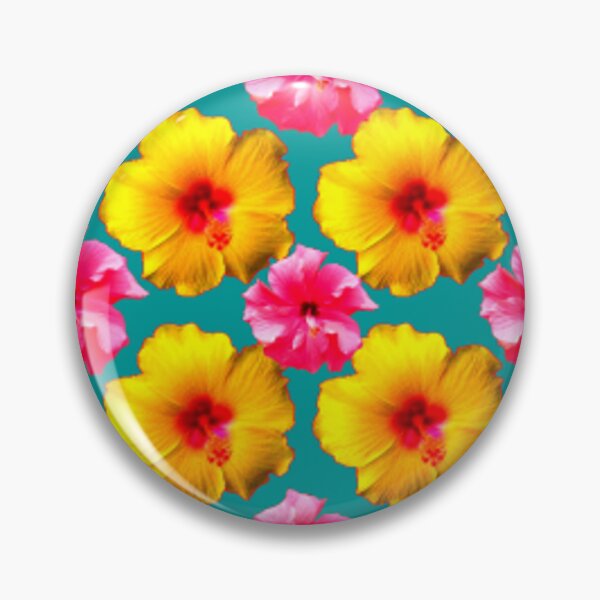 Item preview, TROPICAL YELLOW-PINK HIBISCUS TEAL DESIGN ART designed and sold by sharlesart.