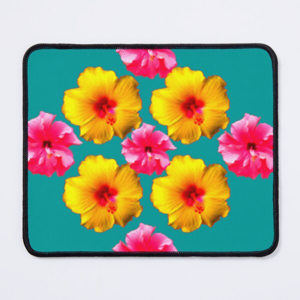 Item preview, TROPICAL YELLOW-PINK HIBISCUS TEAL DESIGN ART designed and sold by sharlesart.