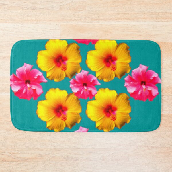 Item preview, TROPICAL YELLOW-PINK HIBISCUS TEAL DESIGN ART designed and sold by sharlesart.