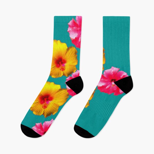 Item preview, TROPICAL YELLOW-PINK HIBISCUS TEAL DESIGN ART designed and sold by sharlesart.