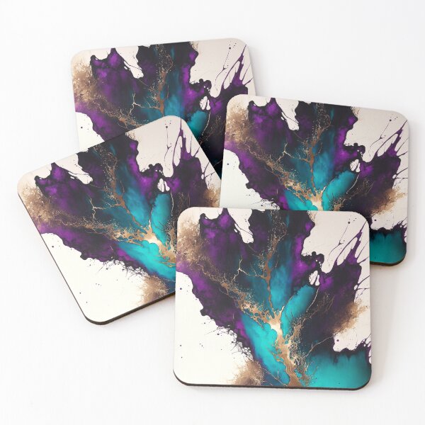 Item preview, Splash of paint "Aureate Surge" - Gold Purple and Teal Abstract Alcohol Ink Art designed and sold by inkvestor.
