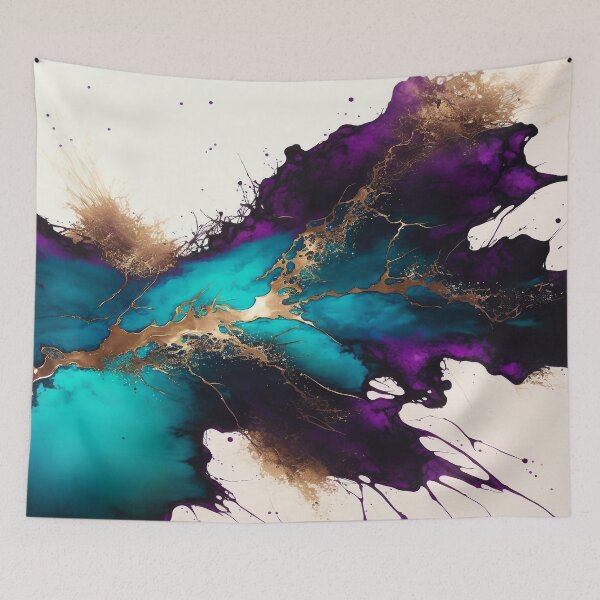 Item preview, Splash of paint "Aureate Surge" - Gold Purple and Teal Abstract Alcohol Ink Art designed and sold by inkvestor.
