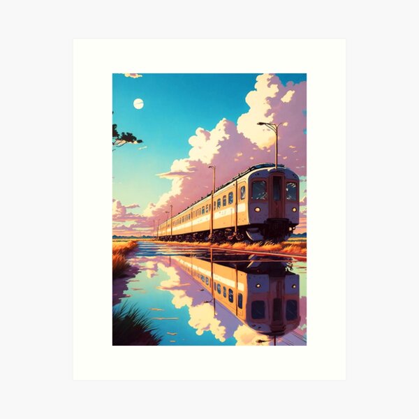 Aperçu de l'œuvre Vieux train japonais de style anime rétro créée et vendue par KaPrints.