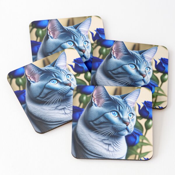 Artikelvorschau, Fine Art Print Featuring a Beautiful British Shorthair and Blue Rose entworfen und verkauft von Nocturne  Paws.