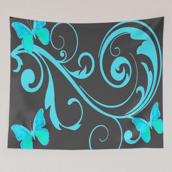 Item preview, NEON BLUE BUTTERFLY SCROLL PATTERN BLUE ART designed and sold by sharlesart.