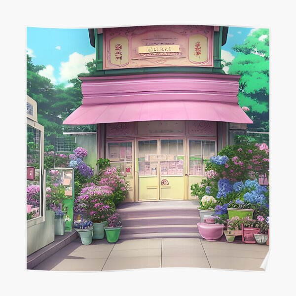 a house surrounded by flowers | floral art | scenic art| lofi | ghibli, an  art print by Awen N. - INPRNT