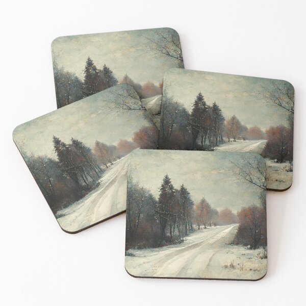 Item preview, Vintage Neutral Winter Village Road Scene designed and sold by EcoArtLab.