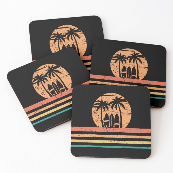 Artikelvorschau, Surfbrett Retro Vinatge mit Sonnenuntergang und Palme für Surfer und Surfliebhaber entworfen und verkauft von Thecitiesstore.