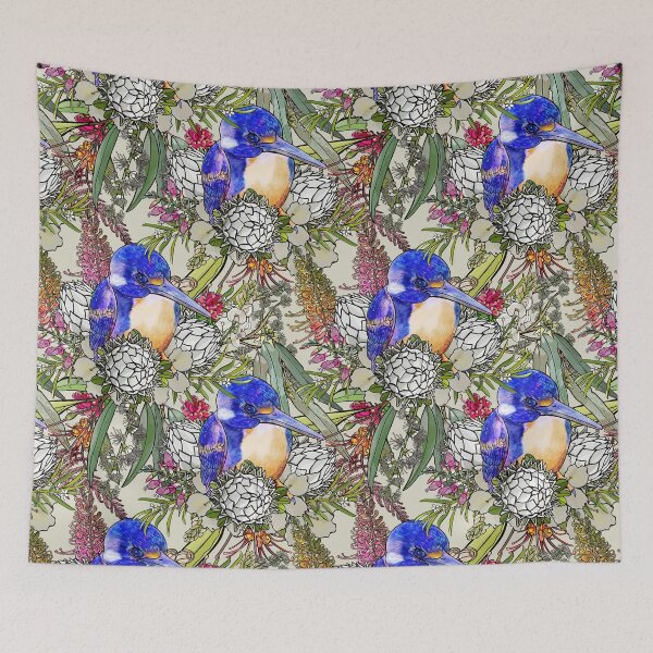 Item preview, Kingfisher and Native Australian Flowers designed and sold by Sketchbook Designs.