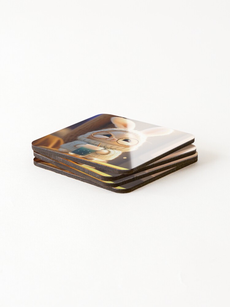 Thumbnail 4 of 5, Coasters (Set of 4), Cute Rabbit designed and sold by ternau.