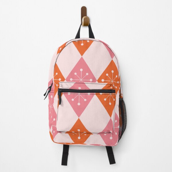 Item preview, Retro atomic starbursts on pink and orange harlequin diamonds pattern designed and sold by Yasminepatterns .